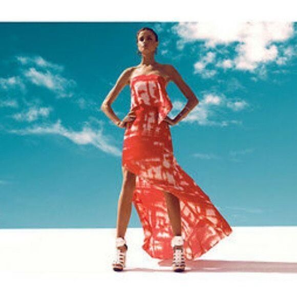 BCBGMAXAZRIA Daniella Women's High Low Tie-Dye Sleeveless Red flowy Maxi Dress 2 - Picture 1 of 11